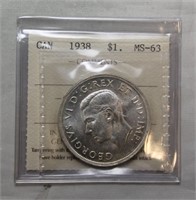 MS-63 ICCS_Canada Silver Dollar 1938 MS-63