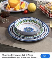 MSRP $35 12 Piece Melamine Plates & Bowls Set