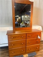 Medium Finish Dresser with Tall Mirror