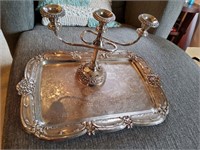 Silver Plated  Candleabra and Tray