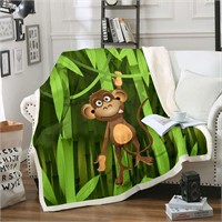 SEALED-Kids Monkey Sherpa Fleece Blanket