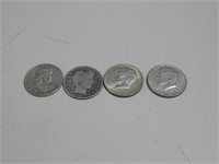 Four Half Dollars Coins W/ Silver Content See Info