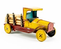 Vintage J Chen Tin Litho Stakebed Truck Windup Toy