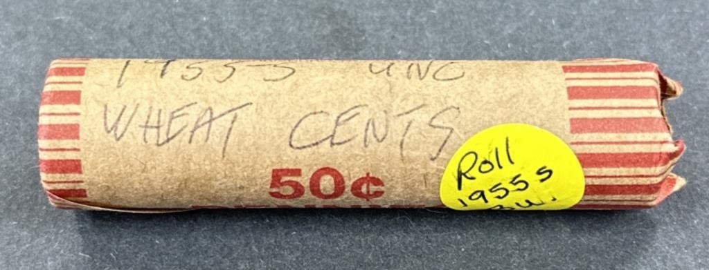 (D) Uncirculated Roll of 1955 S Wheat Pennies.