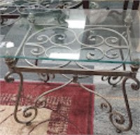 ETHAN ALLEN GLASS AND METAL TABLE AND 2 END