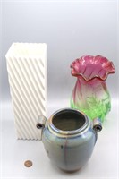 Watermelon Teleflora Vase, Signed Art Pottery Urn+