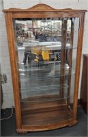 Oak Bow Front Glass Display Cabinet With