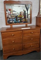 1950s Maple 6 Drawer Dresser With Mirror 68 in.