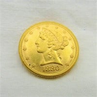 1880 $5.00 Gold Liberty Head US Mint Coin