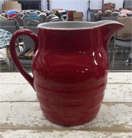 Adorable 4.5 Quart Red Stone Ware Pitcher.