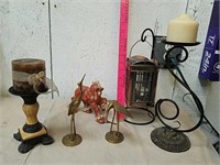 Decorative candle holders with candles, brass