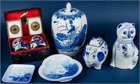 Lot of Chinese Denmark Flow Blue & White Porcelain