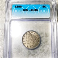 1890 Liberty Victory Nickel ICG - AU55