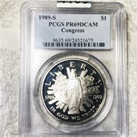 1989-S Congress Silver Dollar PCGS - PR 69 DCAM