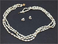 Pearl Like Stone Three Strand Necklace