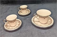 3 Retired Lenox Fine China Lace Point Cups & Sauce