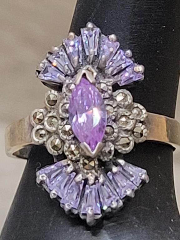 Art Deco Style Sterling & Amethyst Ring