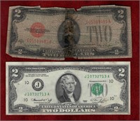 USA $2 BANKNOTES 1928 VERY POOR & 1976