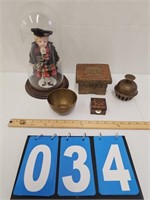 Antique Lot-Brass-Wood Boxes-Doll