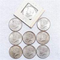 Nine 1964 Kennedy Silver Half Dollars