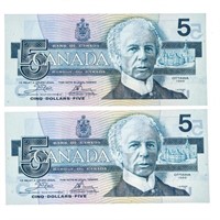Bank of Canada Lot 2 x $5 (END) In Sequence GEM UN