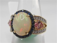 14K YG Opal, Sapphire, Tourmaline & Diamond Ring