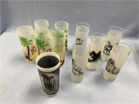 Lot of 12 frosted glass cups misc. designs