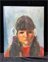 Oil on Board Portrait, Young Native American Girl