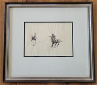 Original Sketch of Cowboy Roping by Edward Borein
