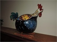 Vintage Folk Art Ceramic, Metal & Glass Chicken