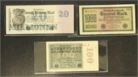 Germany Paper Money 3 pieces, 1922-23 Inflationary