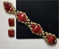Ornate Vintage Bracelet & Earrings Costume Pls