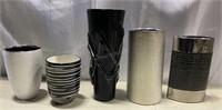 Lot of 6 Black & Silver Table Vases