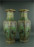 Pair Chinese Fine Bronze Cloisonne Vases Xuande MK