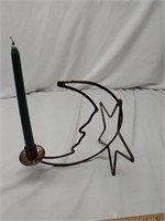 C1) Iron Candle Holder, Star and Moon with Green