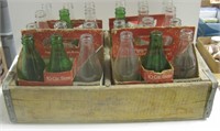 VTG 24pc 7up & Coca Cola Glass Bottles & Crate