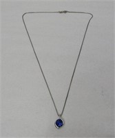 Sterling Chain W/Blue Stone Pendant