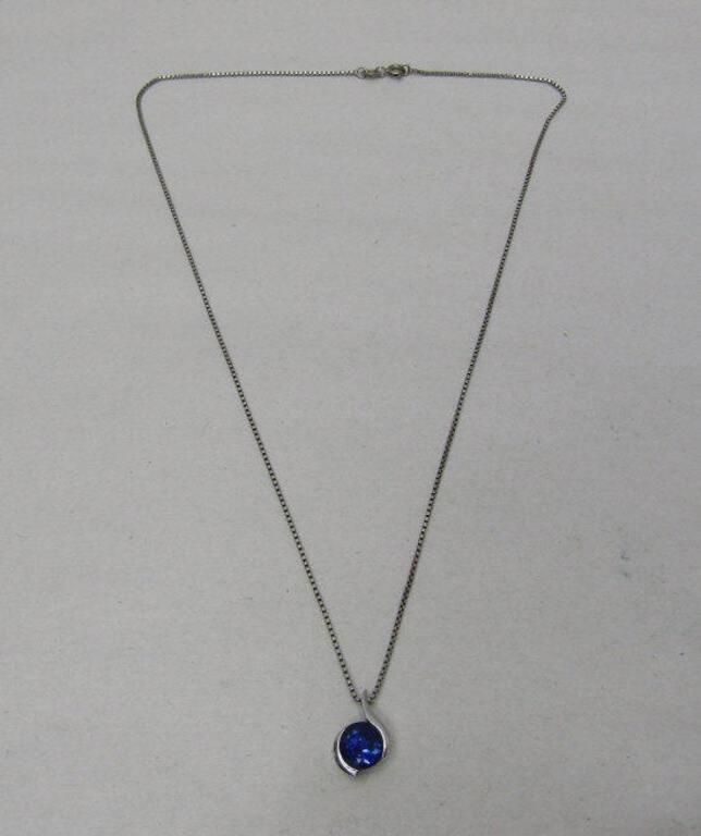 Sterling Chain W/Blue Stone Pendant