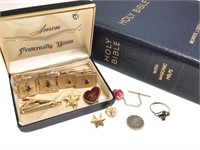 Masonic Jewelry Lot w/Bible - Bloomington History