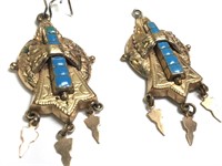 Fantastic Antique Gold Turquoise Earrings