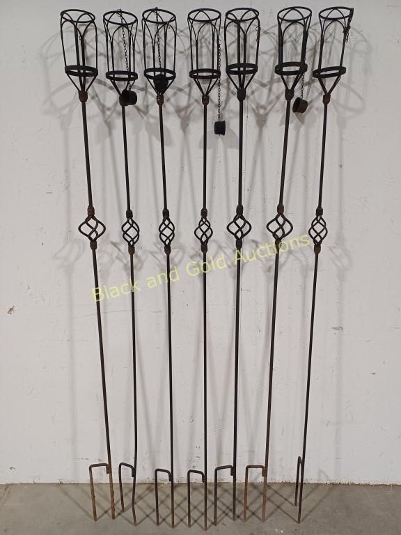 (7) Wrought Iron Tiki Torch Holders