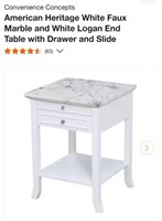 ASIS Logan Chairside Table-White w/ Faux Marble