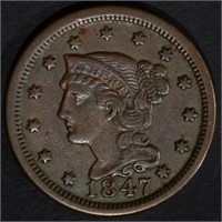 1847 LARGE CENT, XF