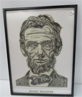 Framed Mark Wagner currency on panel of Abe