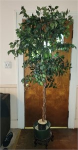Large faux tree with pot and stand