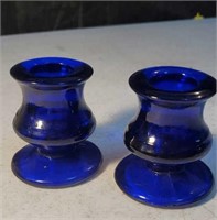 Pair of Cobalt blue candle holders