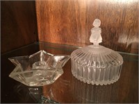 Glass Hummel Dish and Candle Holder