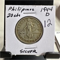 1944-D PHILIPPINES 20 CENTAVOS SILVER