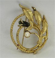 AGATE & FAUX PEARL BROOCH BY SARAH COVENTRY
