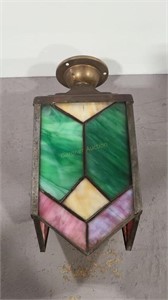 LEADED STAINED GLASS ANTIQUE PENDANT LIGHT
